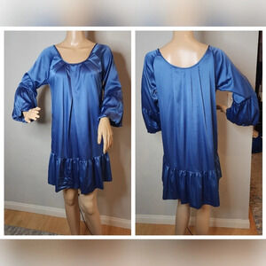 Diane Von Furstenberg Silk Blue Mini Dress Size 4 Ruffle Hem Bubble Sleeves